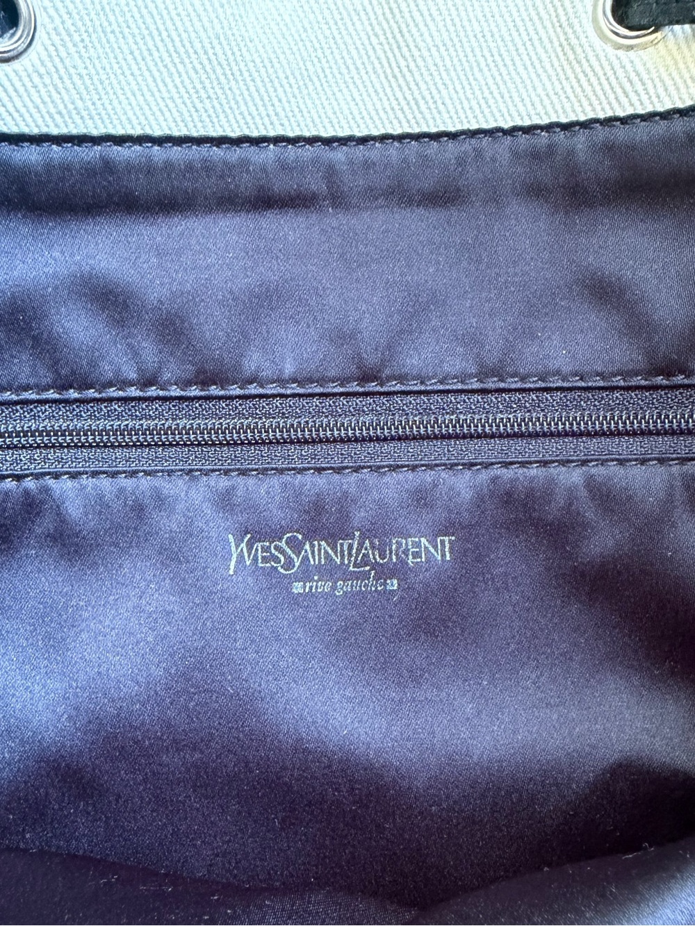 Saint Laurent Rive Gauche Canvas Tote Ivory Black Velvet YSL Logo - Picture 9 of 9